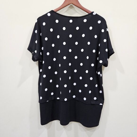 Joseph Ribkoff Womens Polka Dot Tunic Top Sz 12 Black V Neck Embellished Stretch - Picture 6 of 9